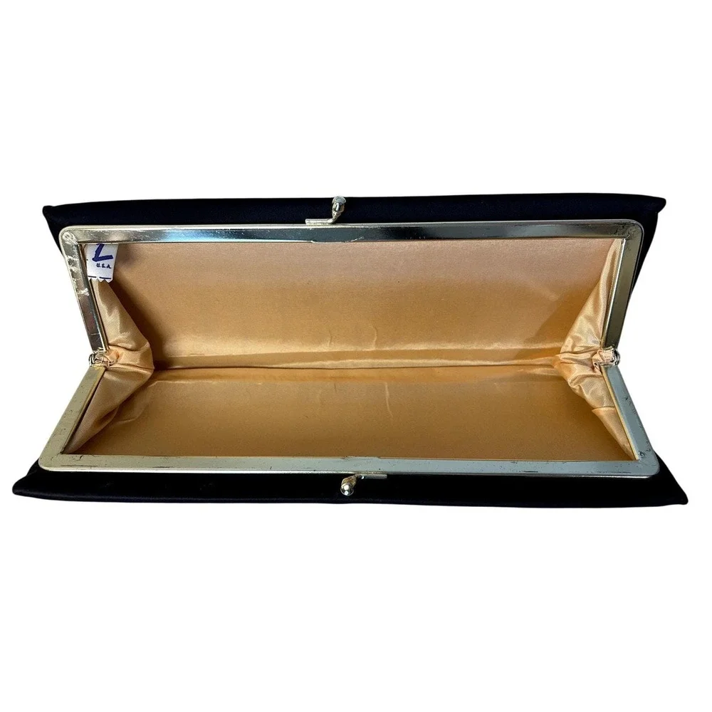 Vintage 60's Clutch‎ Purse Chocolate Brown Satin Ball Clasp Bow 12